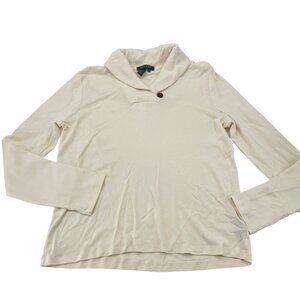 Lauren Ralph Lauren Womens Cream Shawl Collar‎ Long Sleeve Top XL